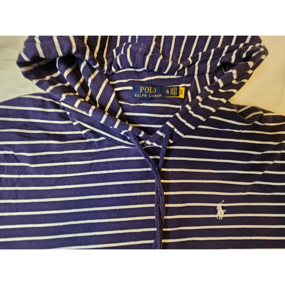 Polo Ralph Lauren Mens XL Striped Hooded T-Shirt Navy Blue White Long Sleeve